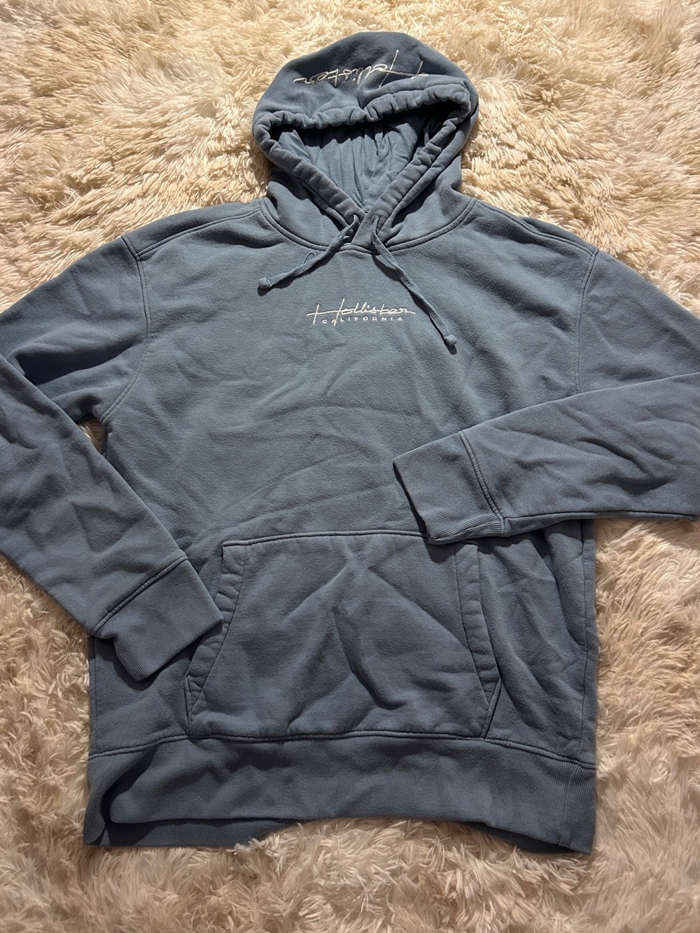 Hollister Men's Dusty Blue Logo Pullover Hoodie